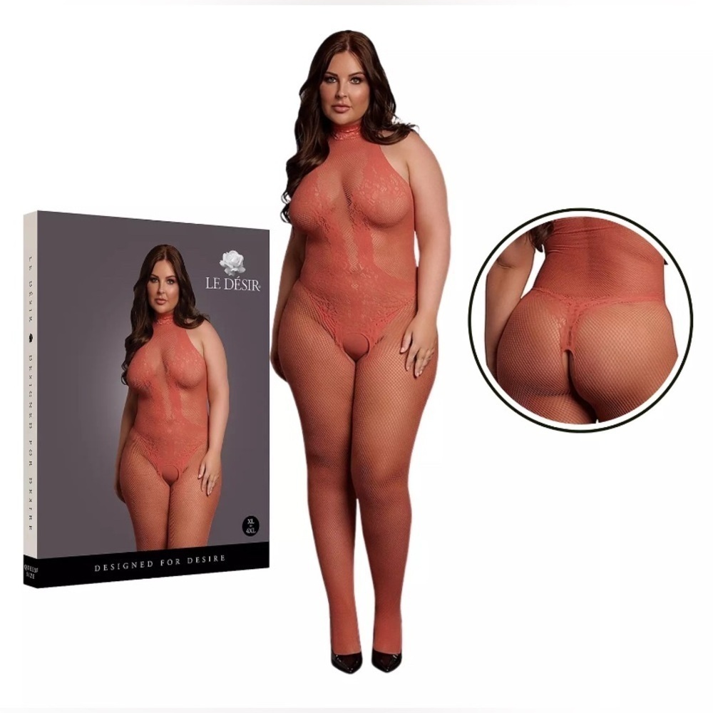 🦋B2G1🦋LE DÉSIR Long-Sleeved FishNet Lace Crotch Less Body Stocking| QUEEN XL-4XL